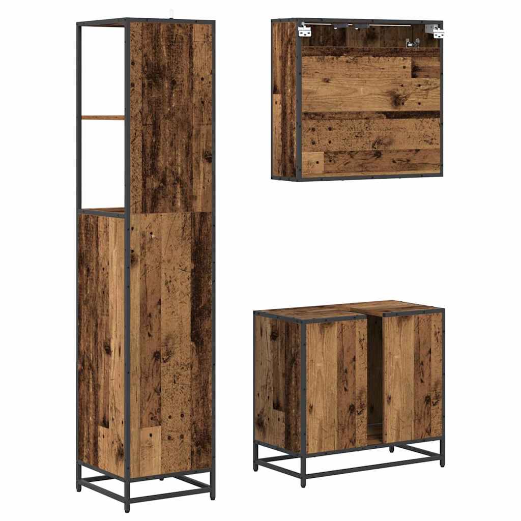 Badkamermeubelset 3 pcs Oud hout 65 x 33 x 60 cm Bewerkt hout