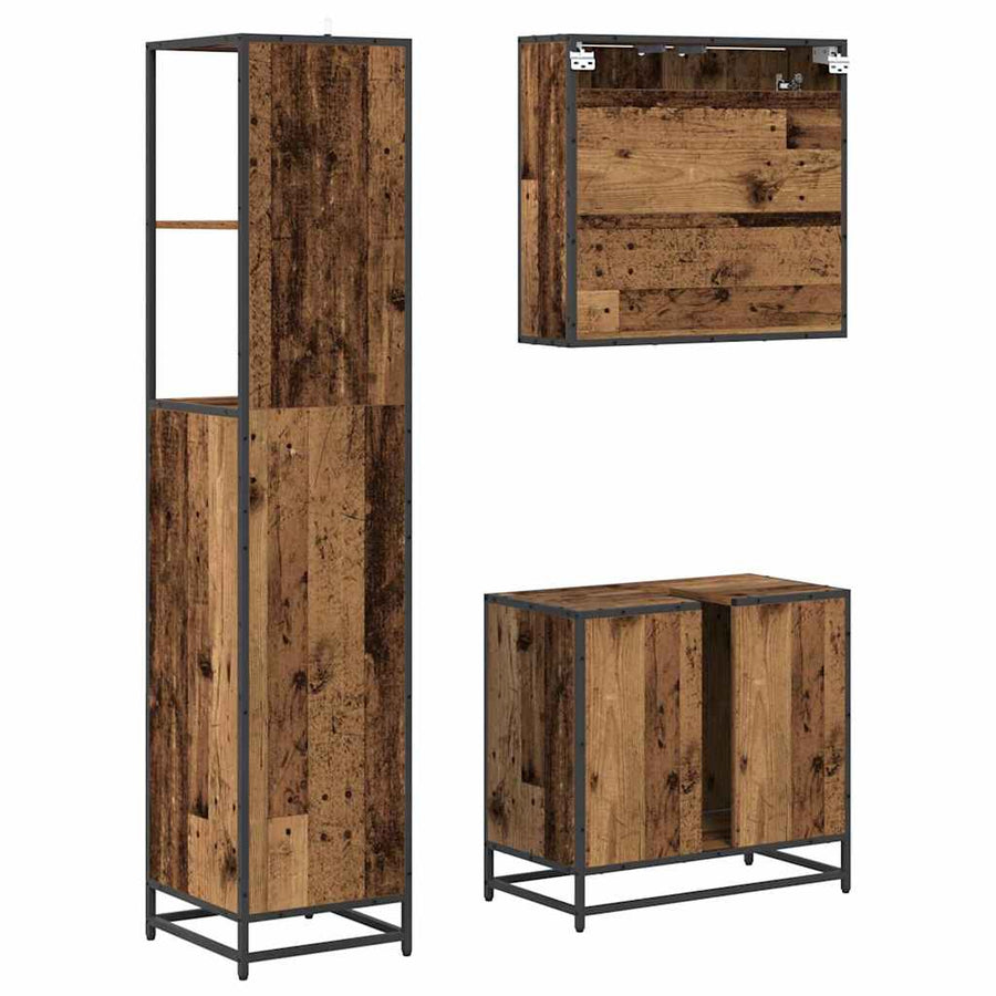 Badkamermeubelset 3 pcs Oud hout 65 x 33 x 60 cm Bewerkt hout