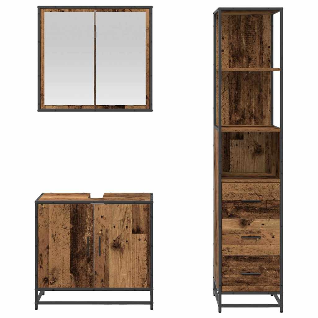 Badkamermeubelset 3 pcs Oud hout 65 x 33 x 60 cm Bewerkt hout