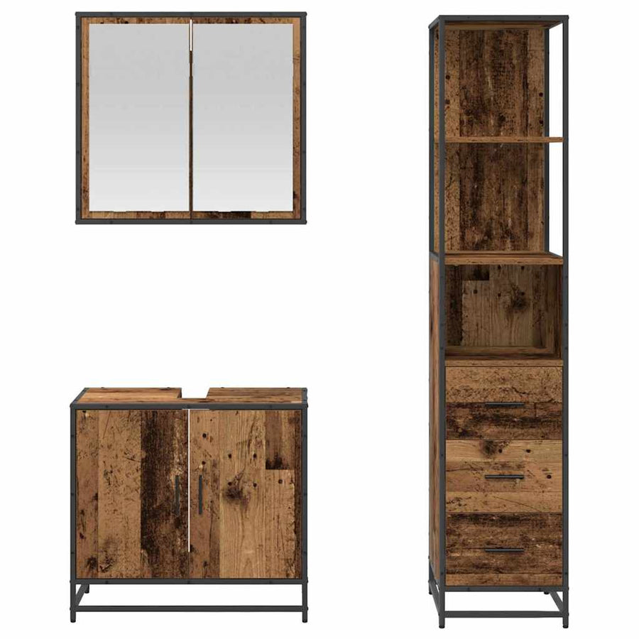 Badkamermeubelset 3 pcs Oud hout 65 x 33 x 60 cm Bewerkt hout