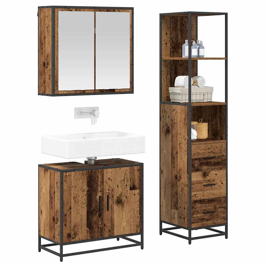 Badkamermeubelset 3 pcs Oud hout 65 x 33 x 60 cm Bewerkt hout