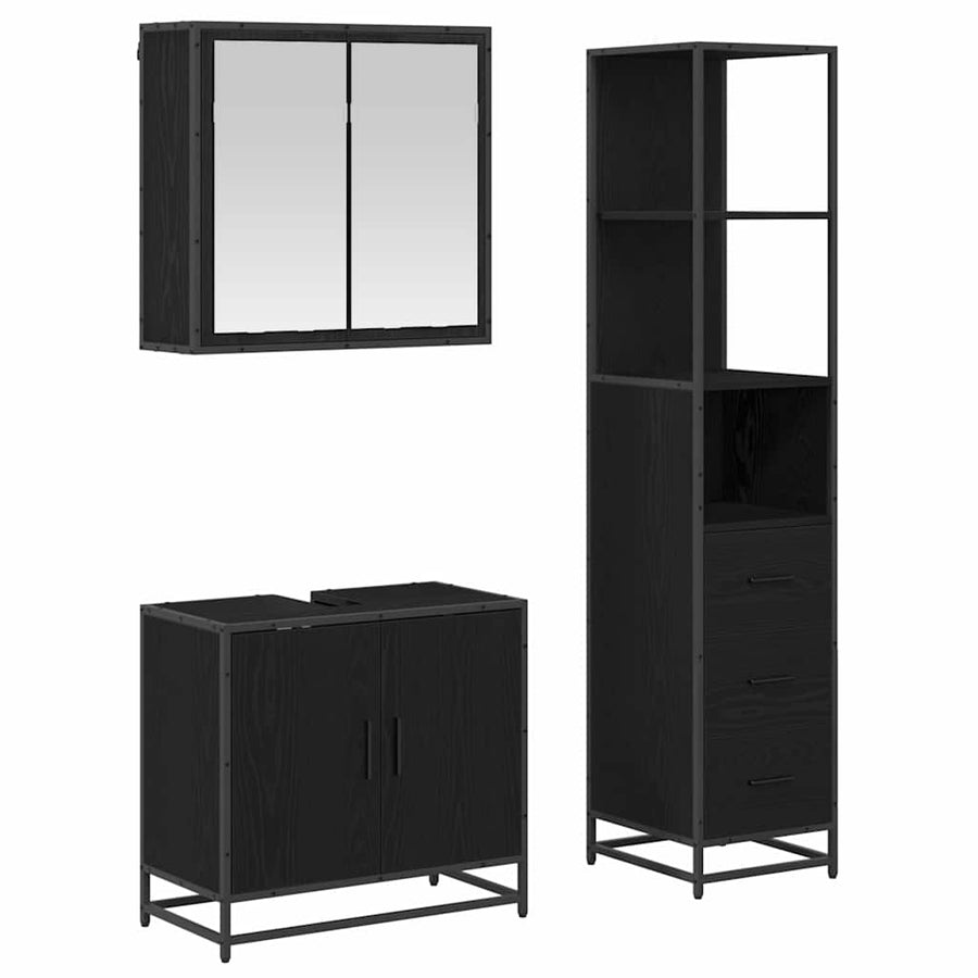 Badkamermeubelset met lade 3 pcs Zwart eiken 65 x 33 x 60 cm