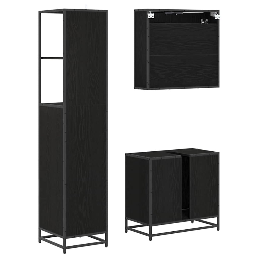 Badkamermeubelset met lade 3 pcs Zwart eiken 65 x 33 x 60 cm