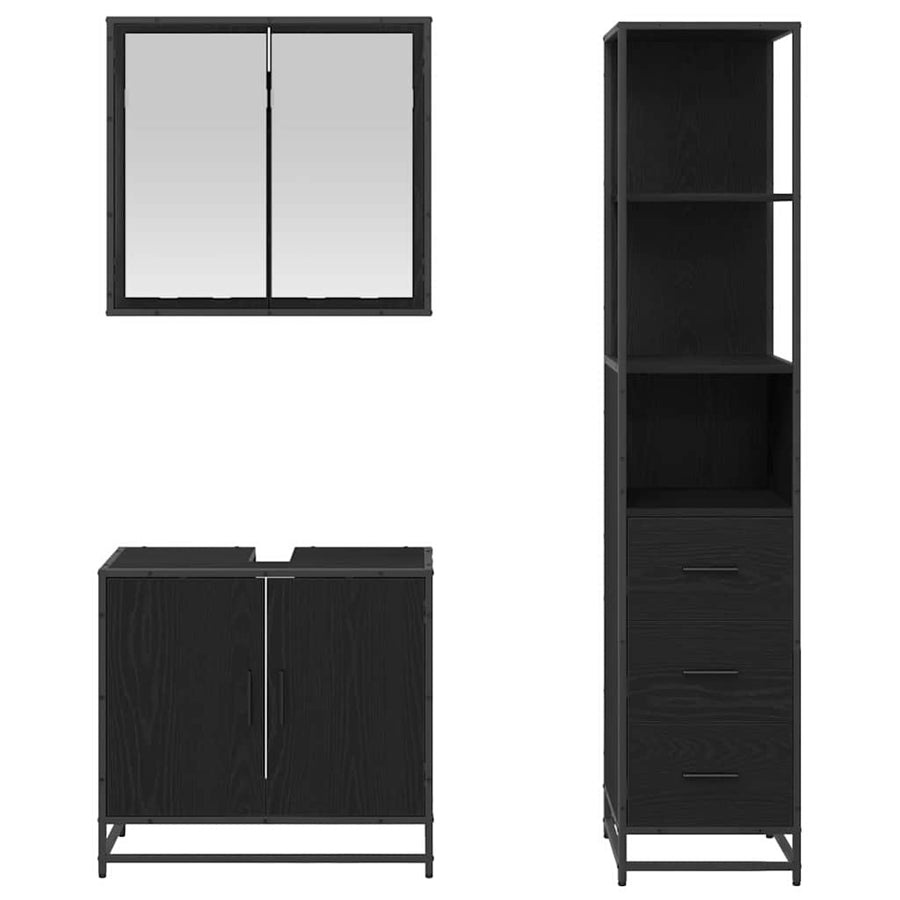 Badkamermeubelset met lade 3 pcs Zwart eiken 65 x 33 x 60 cm