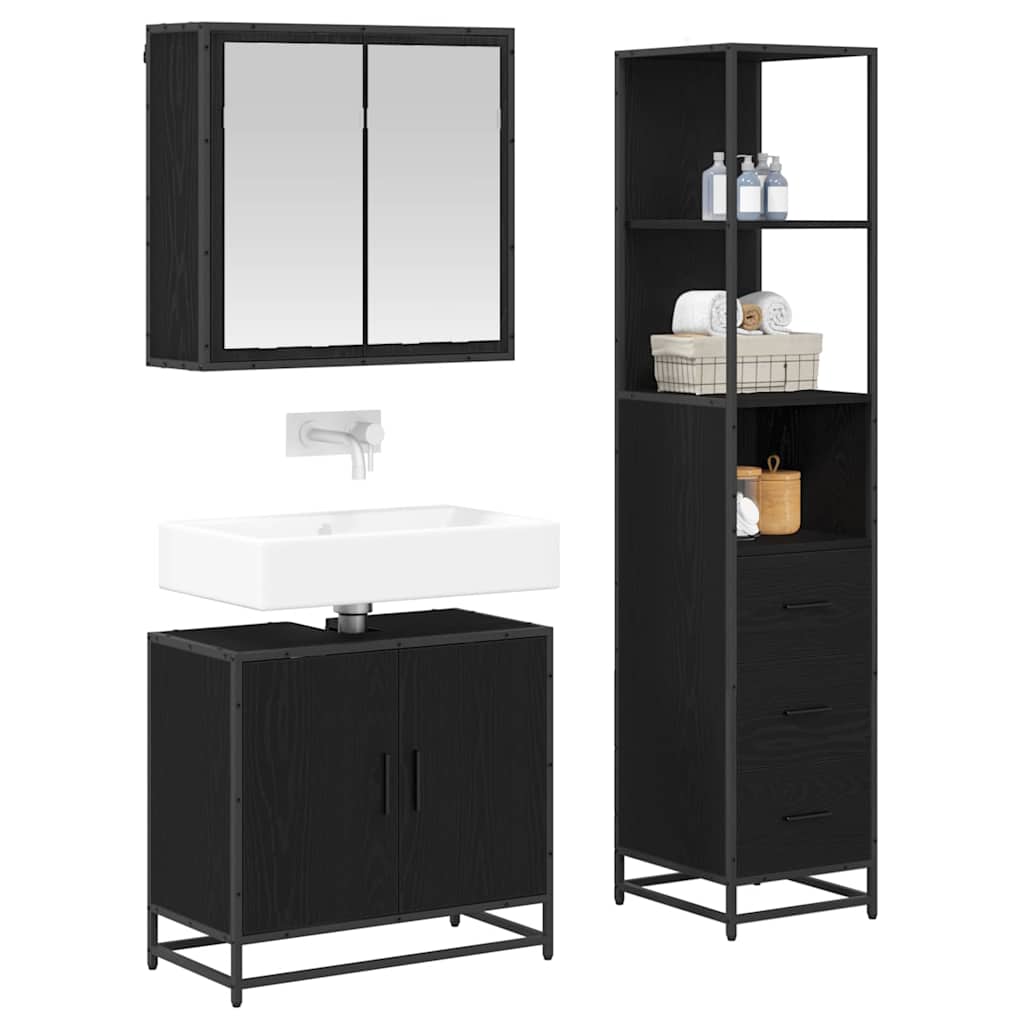 Badkamermeubelset met lade 3 pcs Zwart eiken 65 x 33 x 60 cm