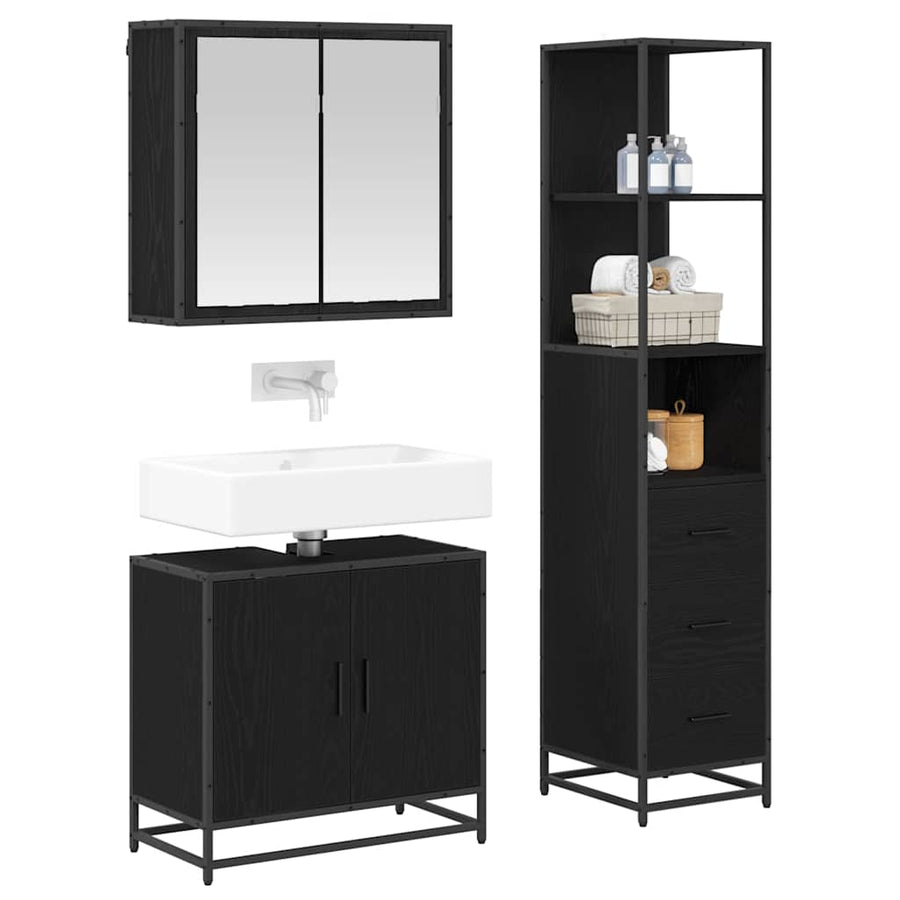 Badkamermeubelset met lade 3 pcs Zwart eiken 65 x 33 x 60 cm