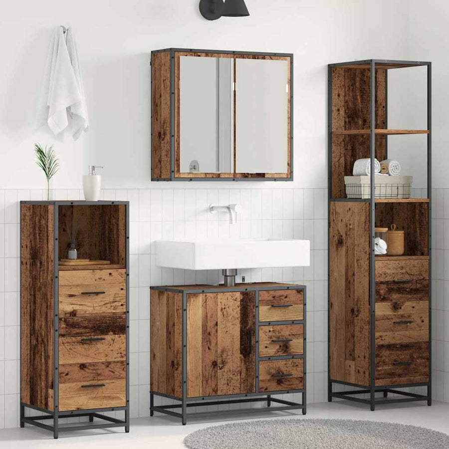 Badkamermeubelset met lade 4 pcs Oud Hout Bewerkt hout
