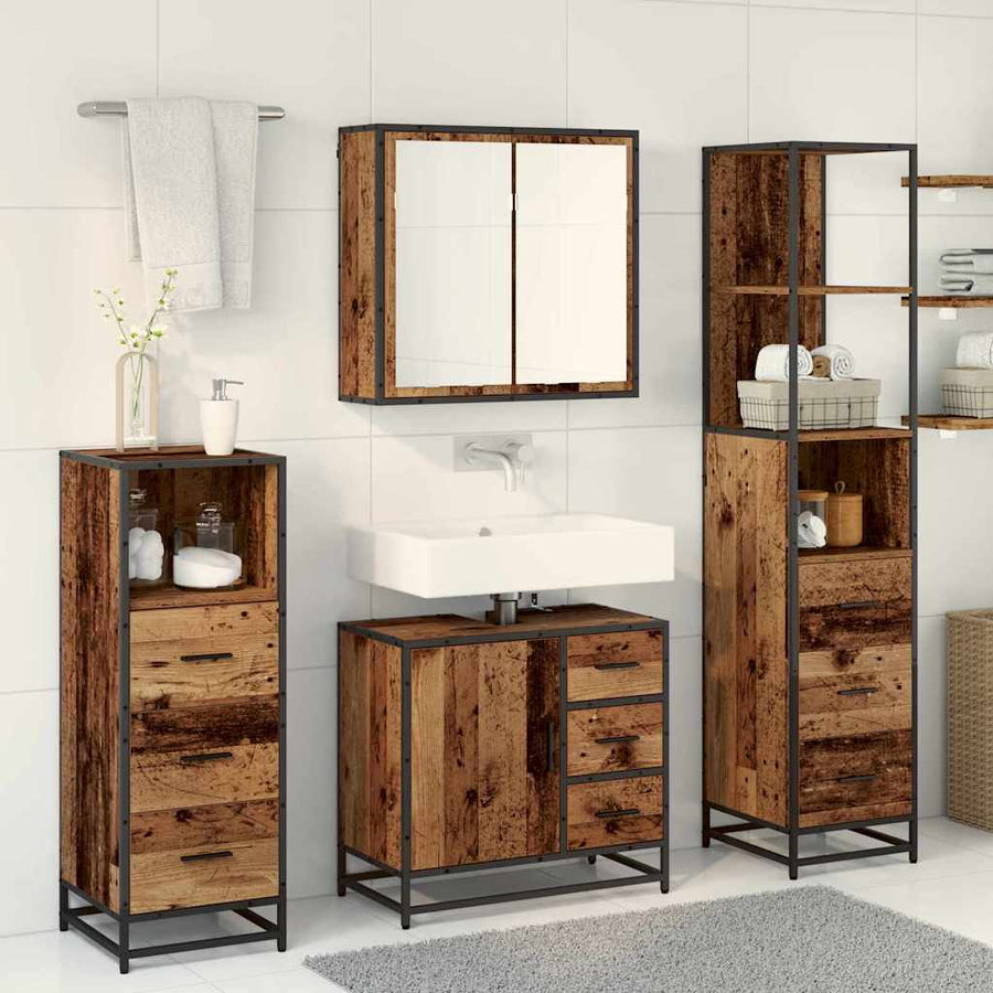 Badkamermeubelset met lade 4 pcs Oud Hout Bewerkt hout