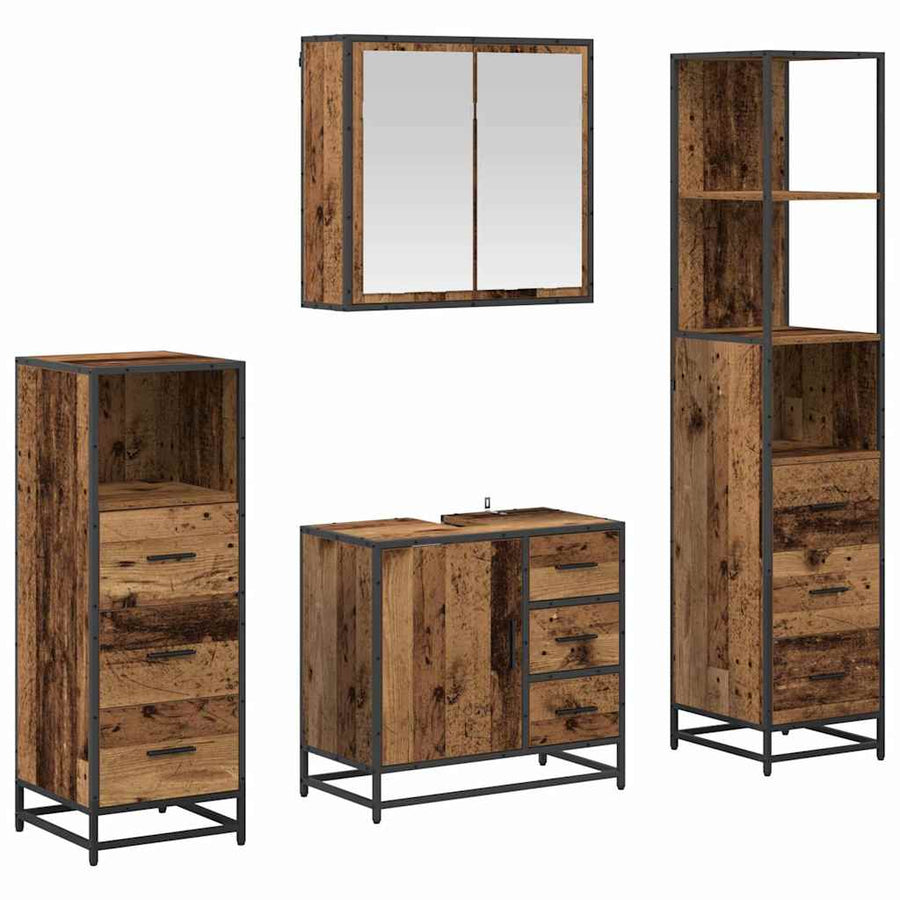 Badkamermeubelset met lade 4 pcs Oud Hout Bewerkt hout