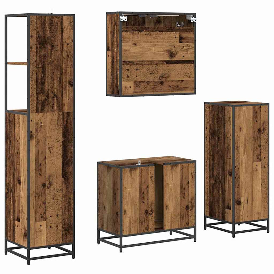 Badkamermeubelset met lade 4 pcs Oud Hout Bewerkt hout