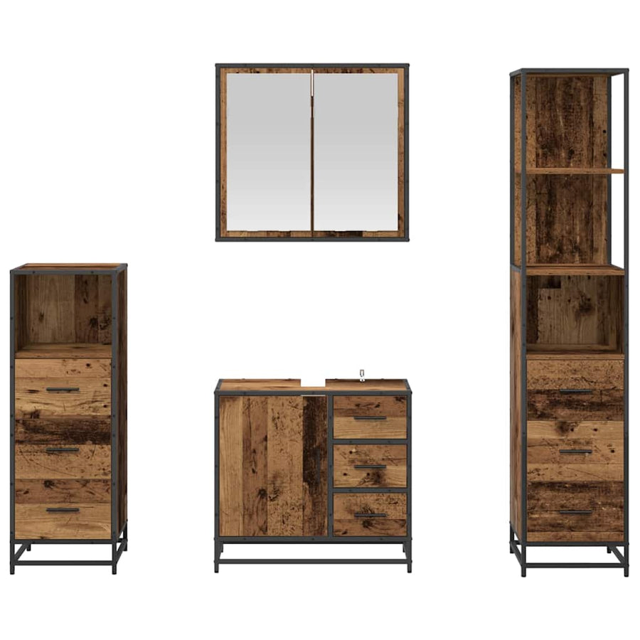 Badkamermeubelset met lade 4 pcs Oud Hout Bewerkt hout
