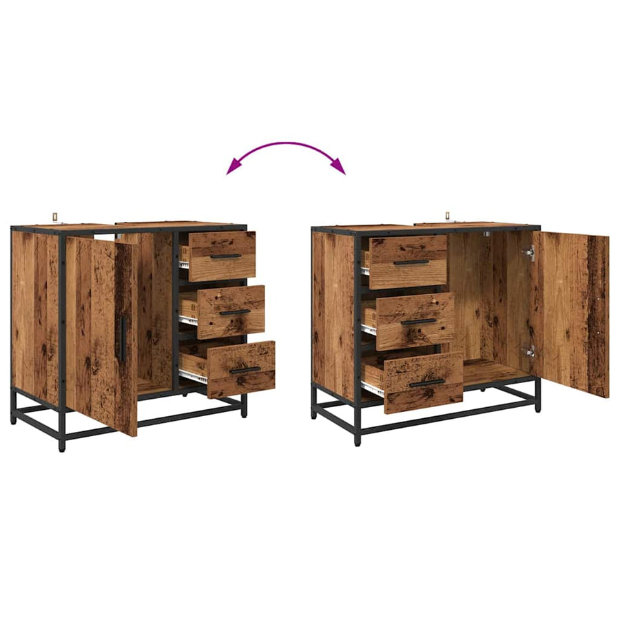 Badkamermeubelset met lade 4 pcs Oud Hout Bewerkt hout