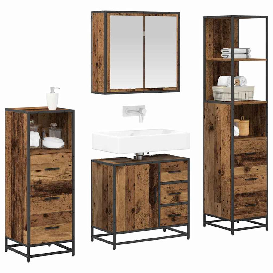 Badkamermeubelset met lade 4 pcs Oud Hout Bewerkt hout