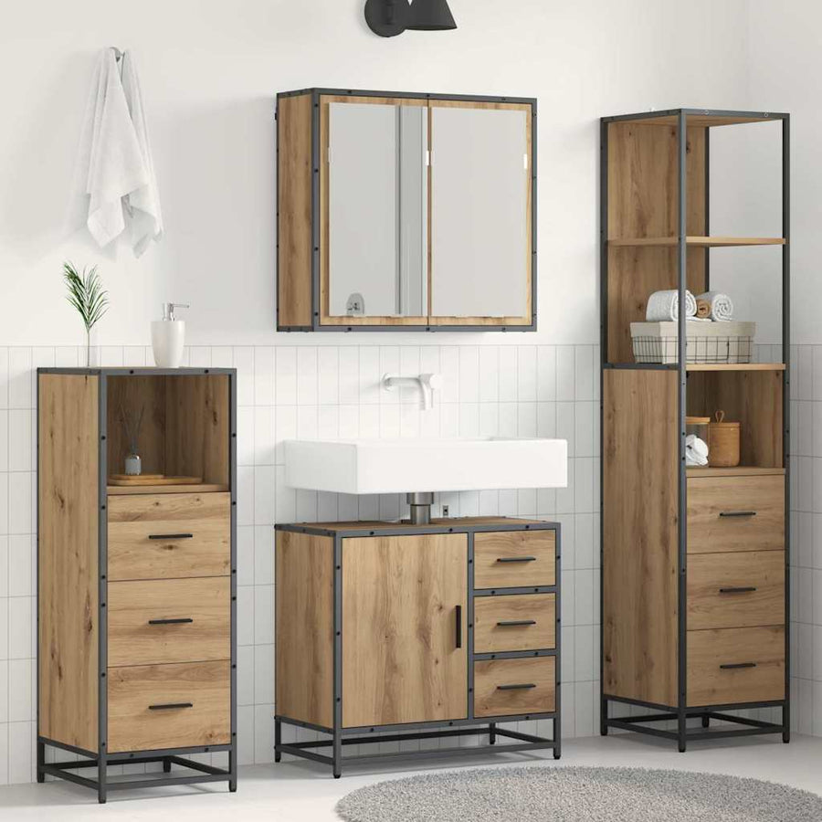 Badkamermeubelset met lade 4 pcs Artisan Eiken Bewerkt hout