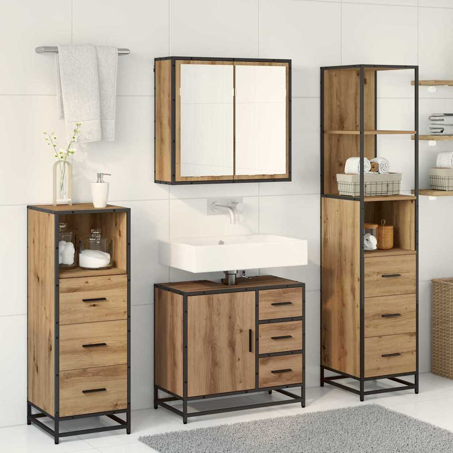 Badkamermeubelset met lade 4 pcs Artisan Eiken Bewerkt hout