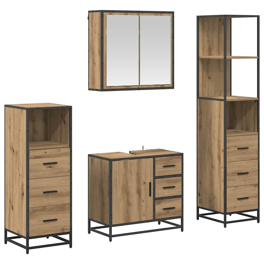 Badkamermeubelset met lade 4 pcs Artisan Eiken Bewerkt hout