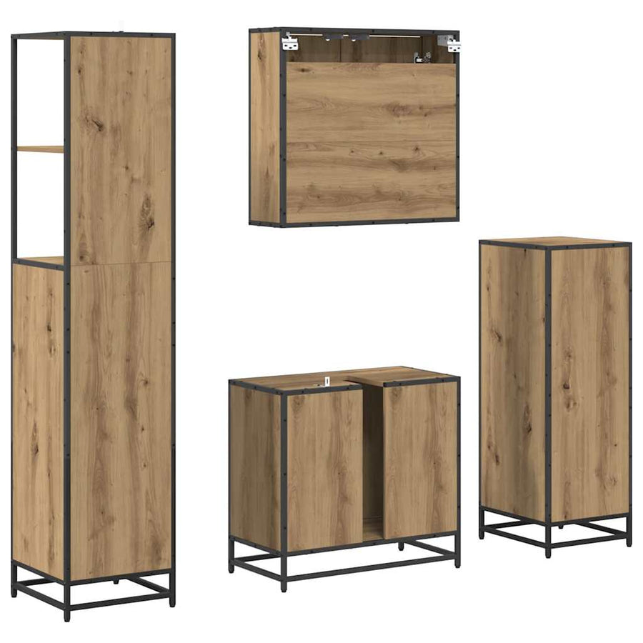 Badkamermeubelset met lade 4 pcs Artisan Eiken Bewerkt hout