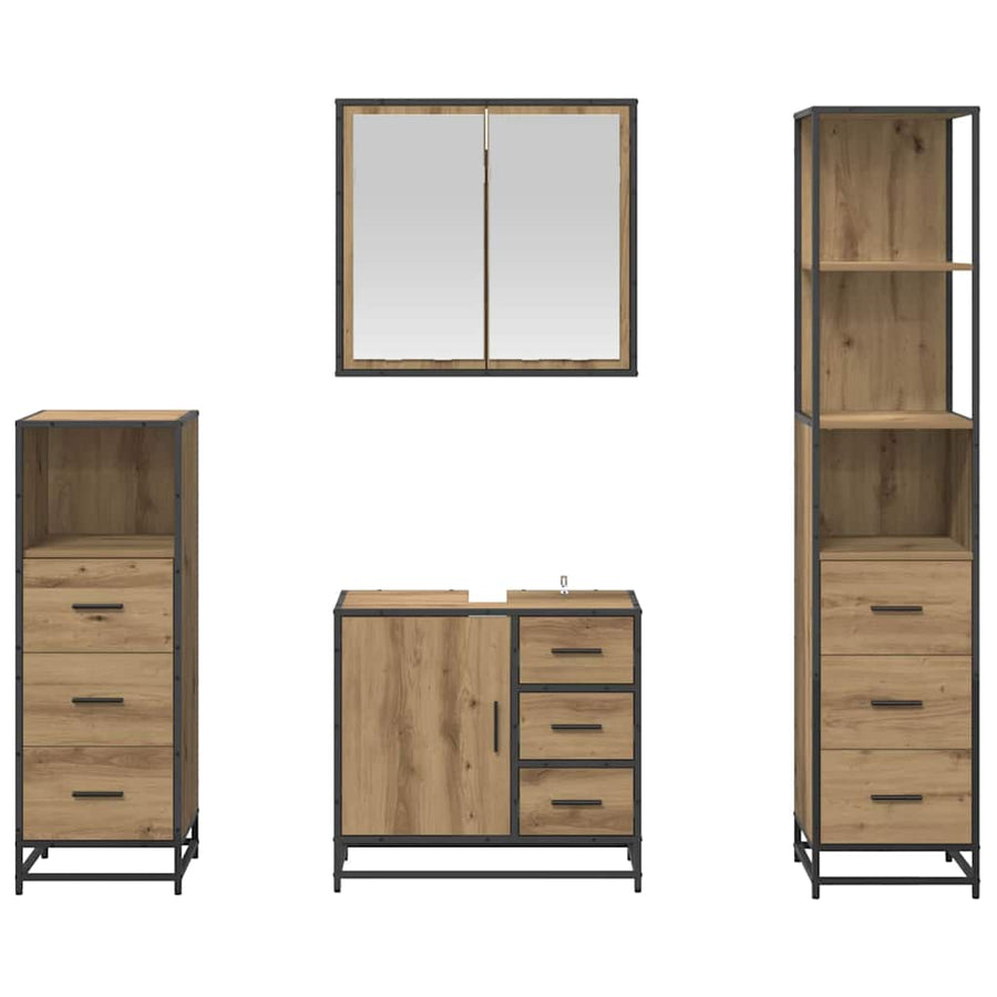 Badkamermeubelset met lade 4 pcs Artisan Eiken Bewerkt hout