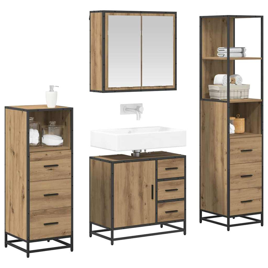 Badkamermeubelset met lade 4 pcs Artisan Eiken Bewerkt hout