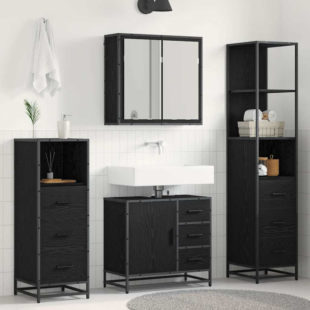 Badkamermeubelset met lade 4 pcs Zwart eiken 65 x 33 x 60 cm