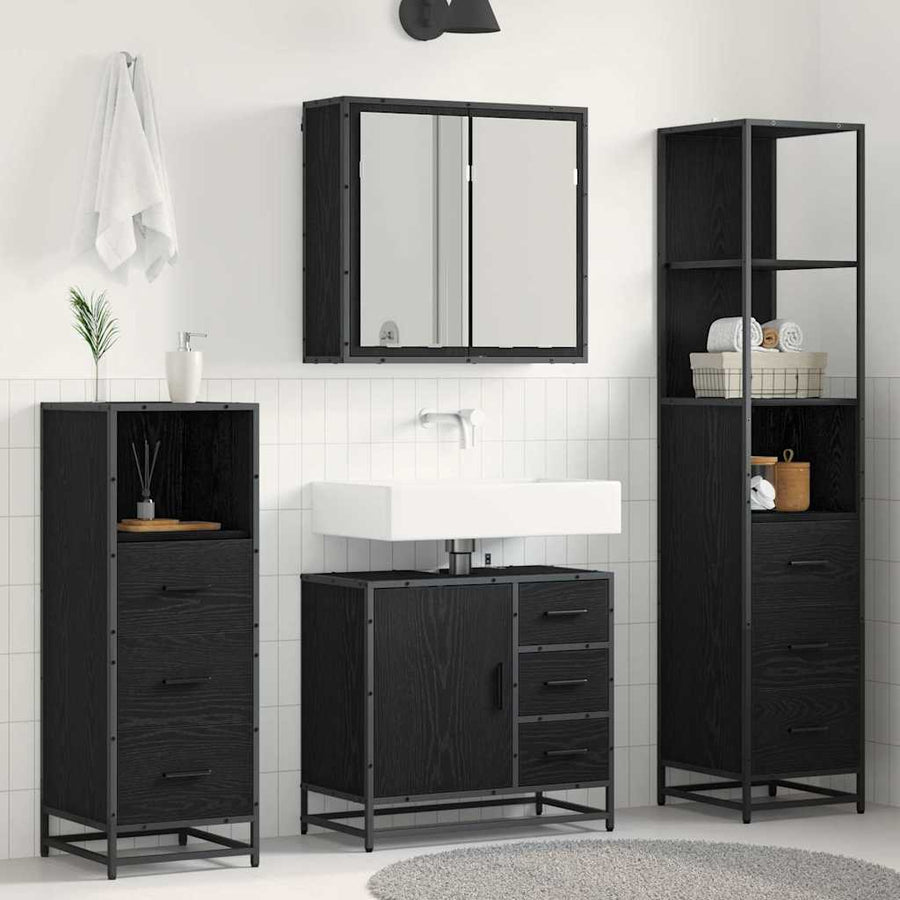 Badkamermeubelset met lade 4 pcs Zwart eiken 65 x 33 x 60 cm