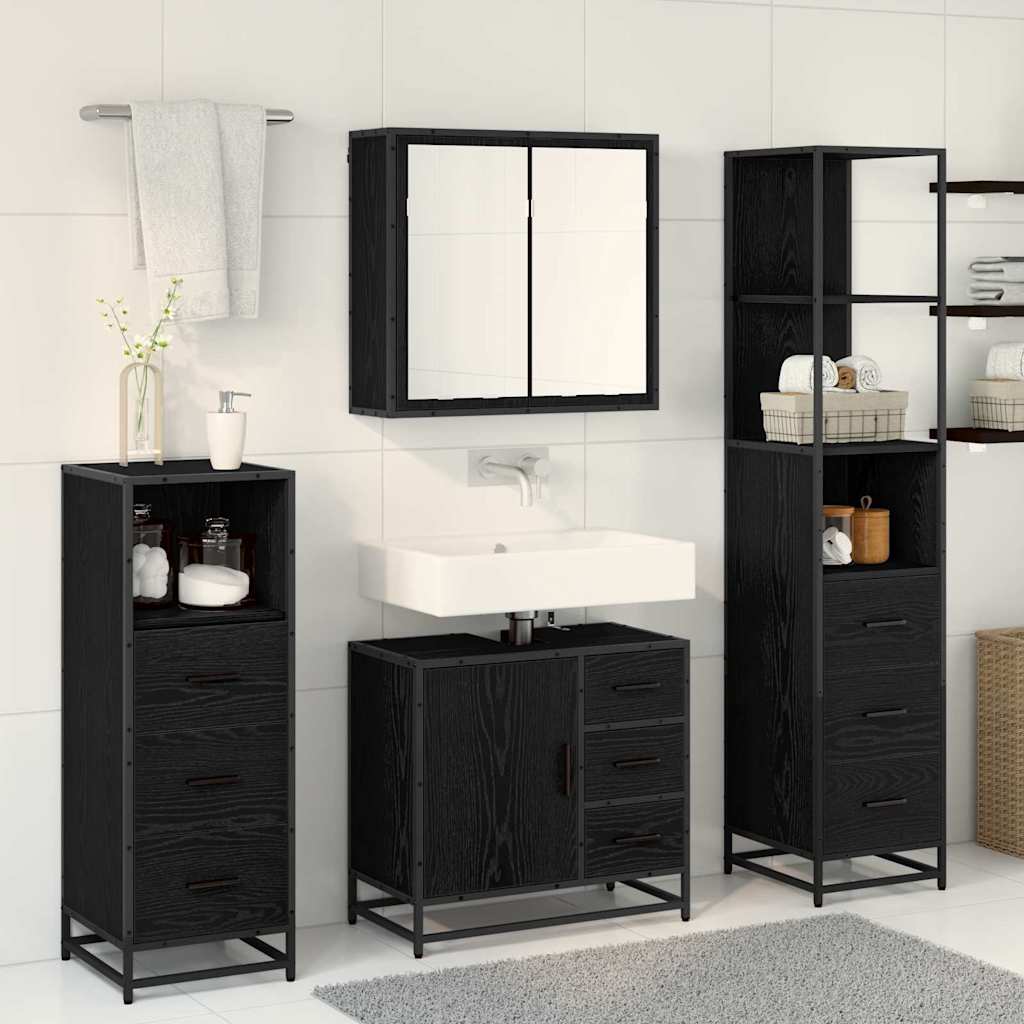 Badkamermeubelset met lade 4 pcs Zwart eiken 65 x 33 x 60 cm