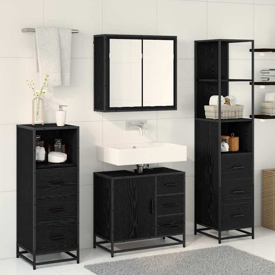 Badkamermeubelset met lade 4 pcs Zwart eiken 65 x 33 x 60 cm