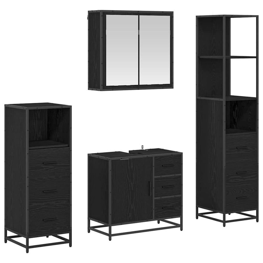 Badkamermeubelset met lade 4 pcs Zwart eiken 65 x 33 x 60 cm