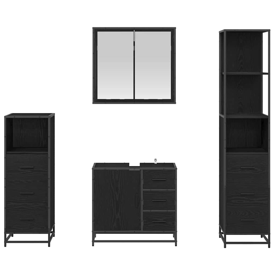 Badkamermeubelset met lade 4 pcs Zwart eiken 65 x 33 x 60 cm