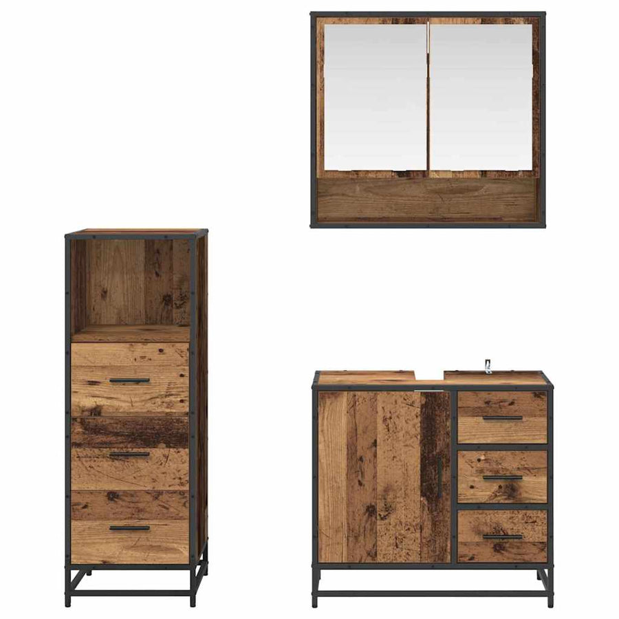 Badkamermeubelset 3 pcs Oud hout 65 x 33 x 60 cm Bewerkt hout