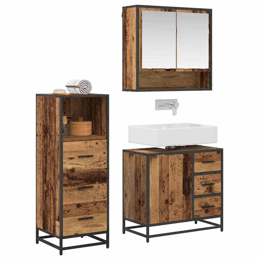 Badkamermeubelset 3 pcs Oud hout 65 x 33 x 60 cm Bewerkt hout
