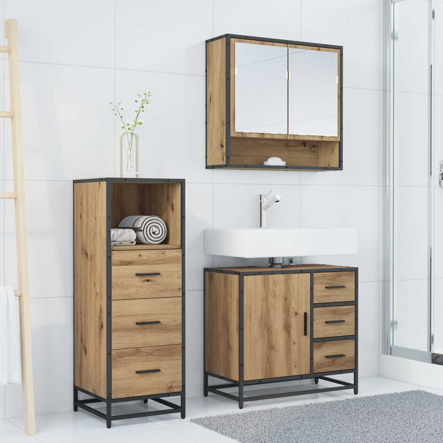 Badkamermeubelset met lade 3 pcs Artisan Eiken Bewerkt hout