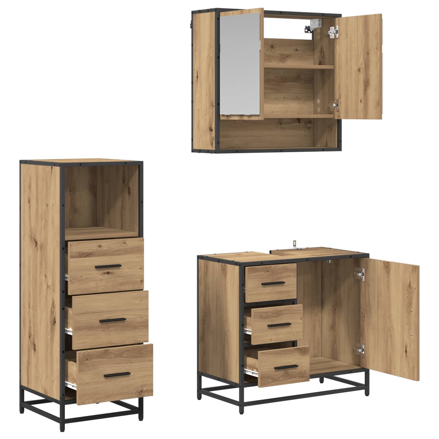 Badkamermeubelset met lade 3 pcs Artisan Eiken Bewerkt hout