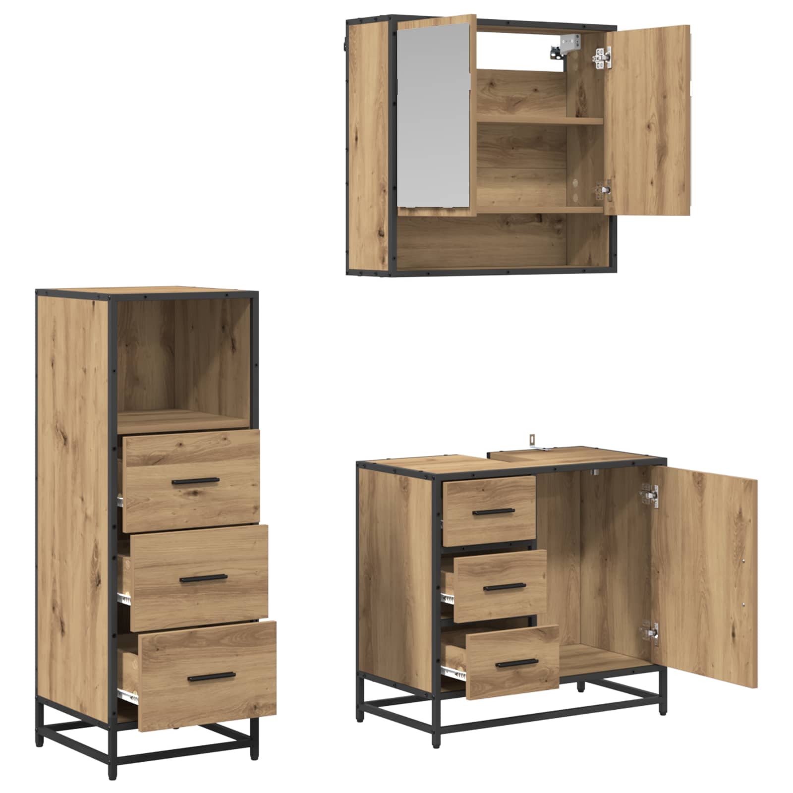 Badkamermeubelset met lade 3 pcs Artisan Eiken Bewerkt hout