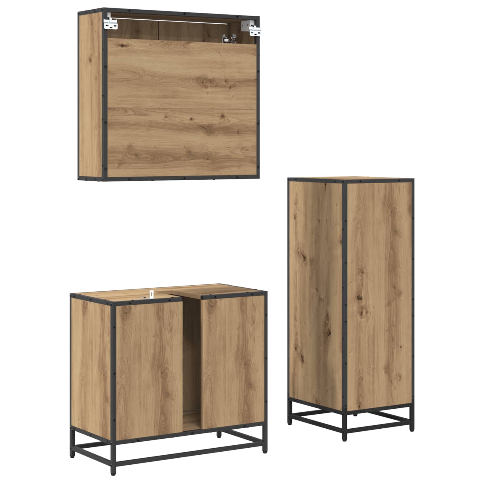 Badkamermeubelset met lade 3 pcs Artisan Eiken Bewerkt hout