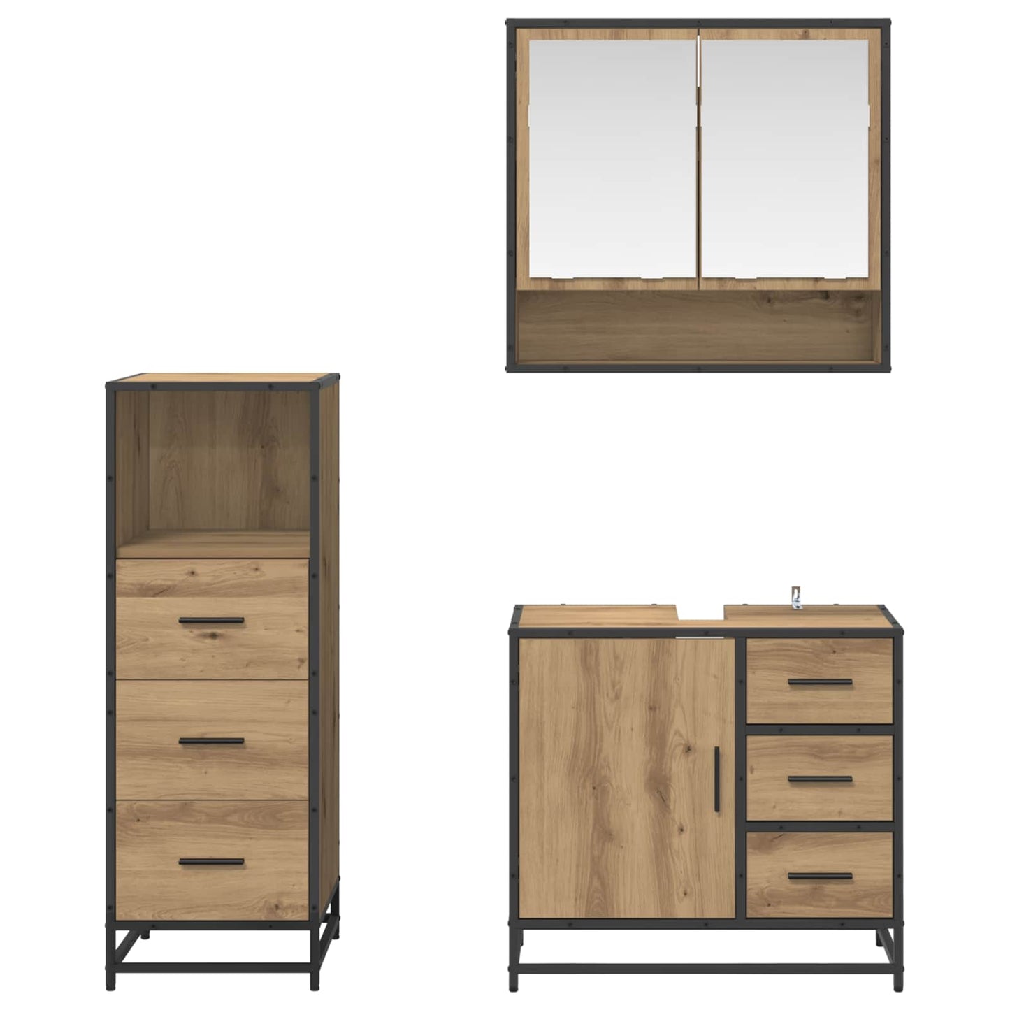 Badkamermeubelset met lade 3 pcs Artisan Eiken Bewerkt hout