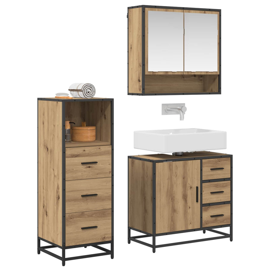 Badkamermeubelset met lade 3 pcs Artisan Eiken Bewerkt hout