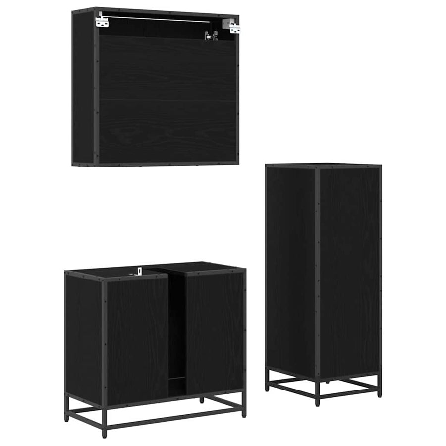 Badkamermeubelset met lade 3 pcs Zwart eiken 65 x 33 x 60 cm