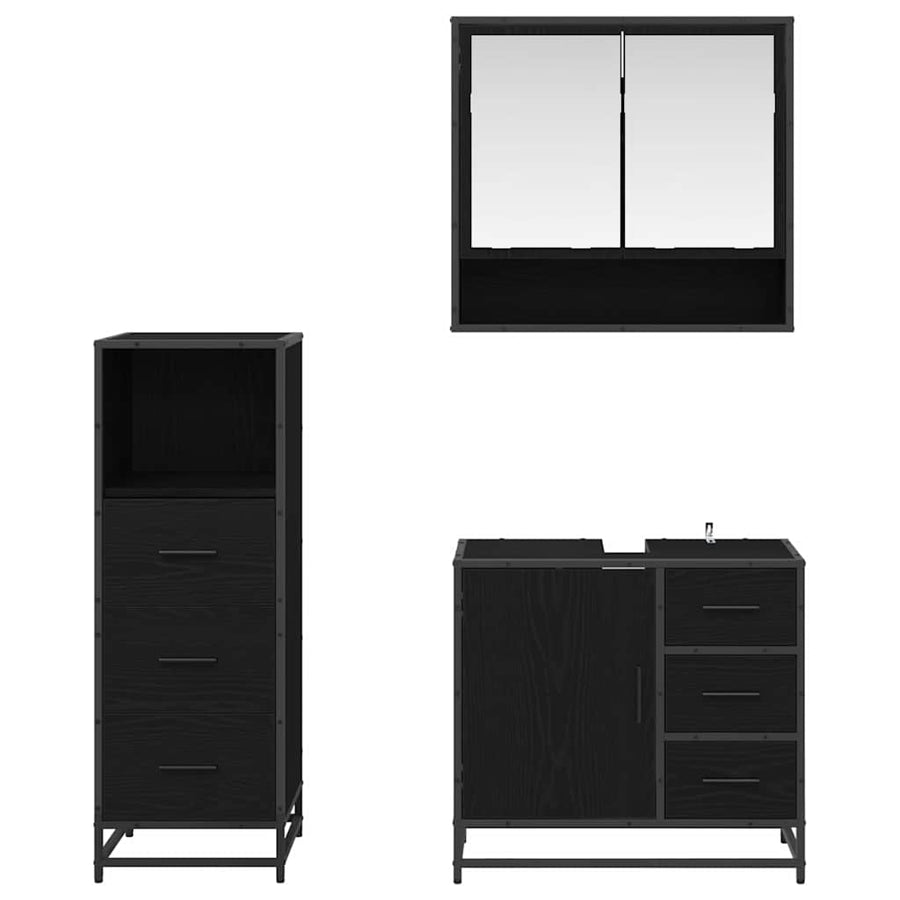 Badkamermeubelset met lade 3 pcs Zwart eiken 65 x 33 x 60 cm