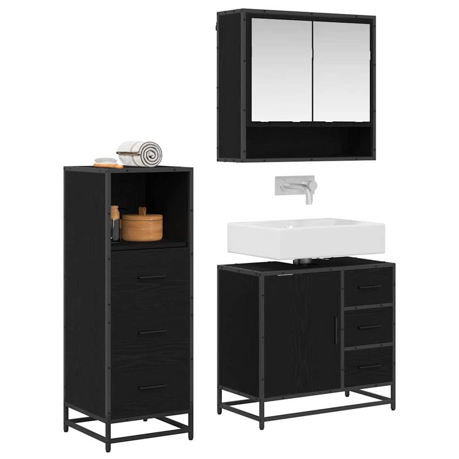 Badkamermeubelset met lade 3 pcs Zwart eiken 65 x 33 x 60 cm