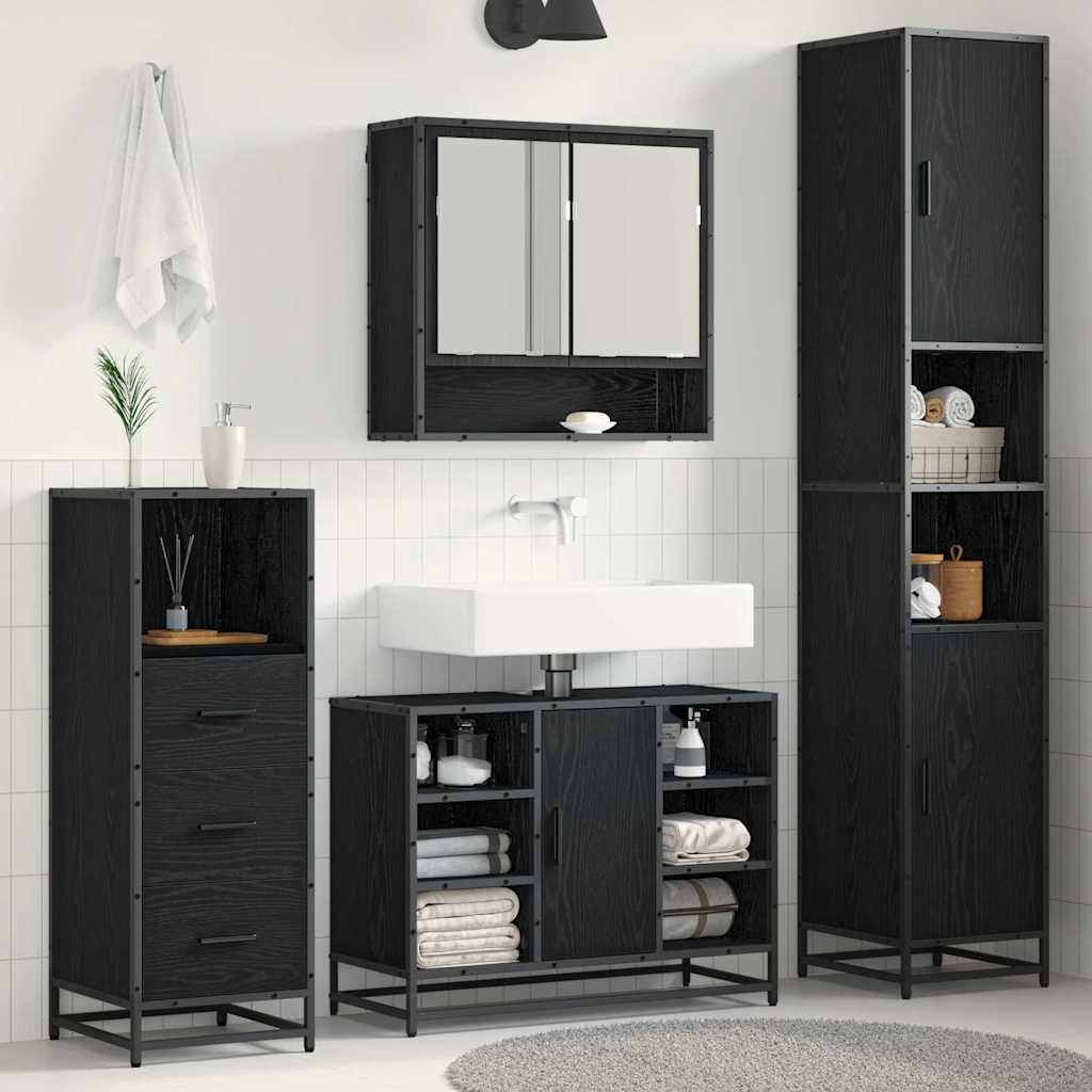 Badkamermeubelset met plank 3 pcs Zwart Eiken Bewerkt hout
