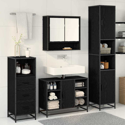 Badkamermeubelset met plank 3 pcs Zwart Eiken Bewerkt hout