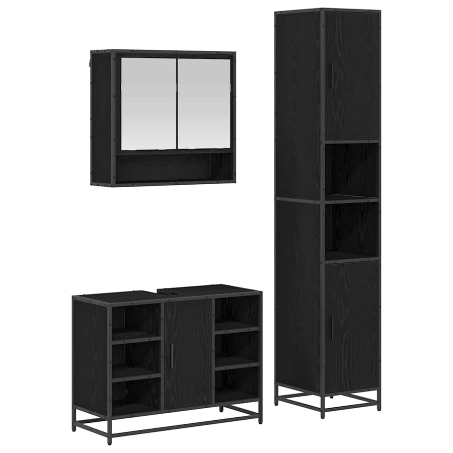 Badkamermeubelset met plank 3 pcs Zwart Eiken Bewerkt hout