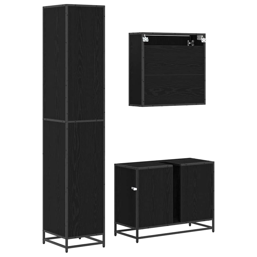 Badkamermeubelset met plank 3 pcs Zwart Eiken Bewerkt hout