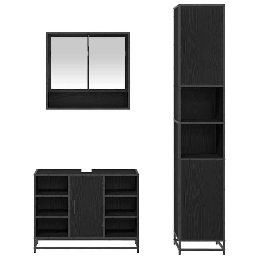 Badkamermeubelset met plank 3 pcs Zwart Eiken Bewerkt hout