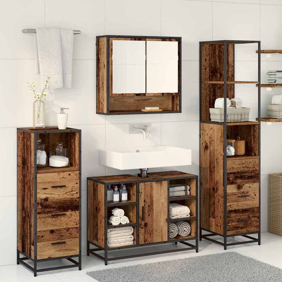Badkamermeubelset 4 pcs Oud hout 80 x 33 x 60 cm Bewerkt hout