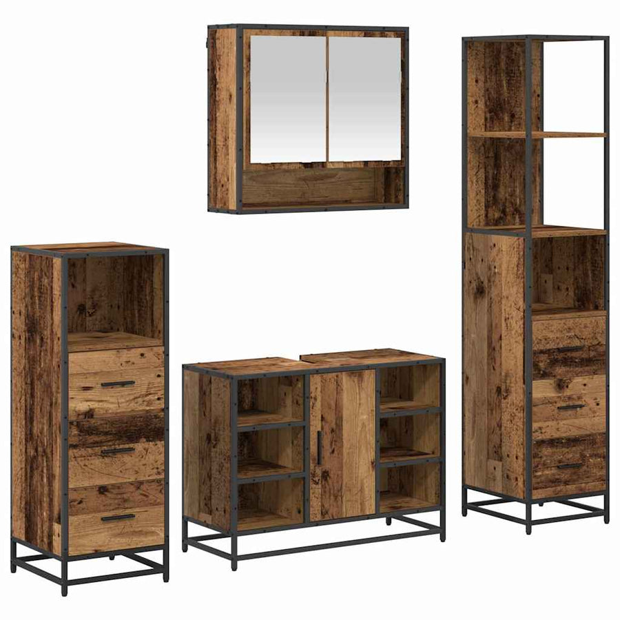 Badkamermeubelset 4 pcs Oud hout 80 x 33 x 60 cm Bewerkt hout