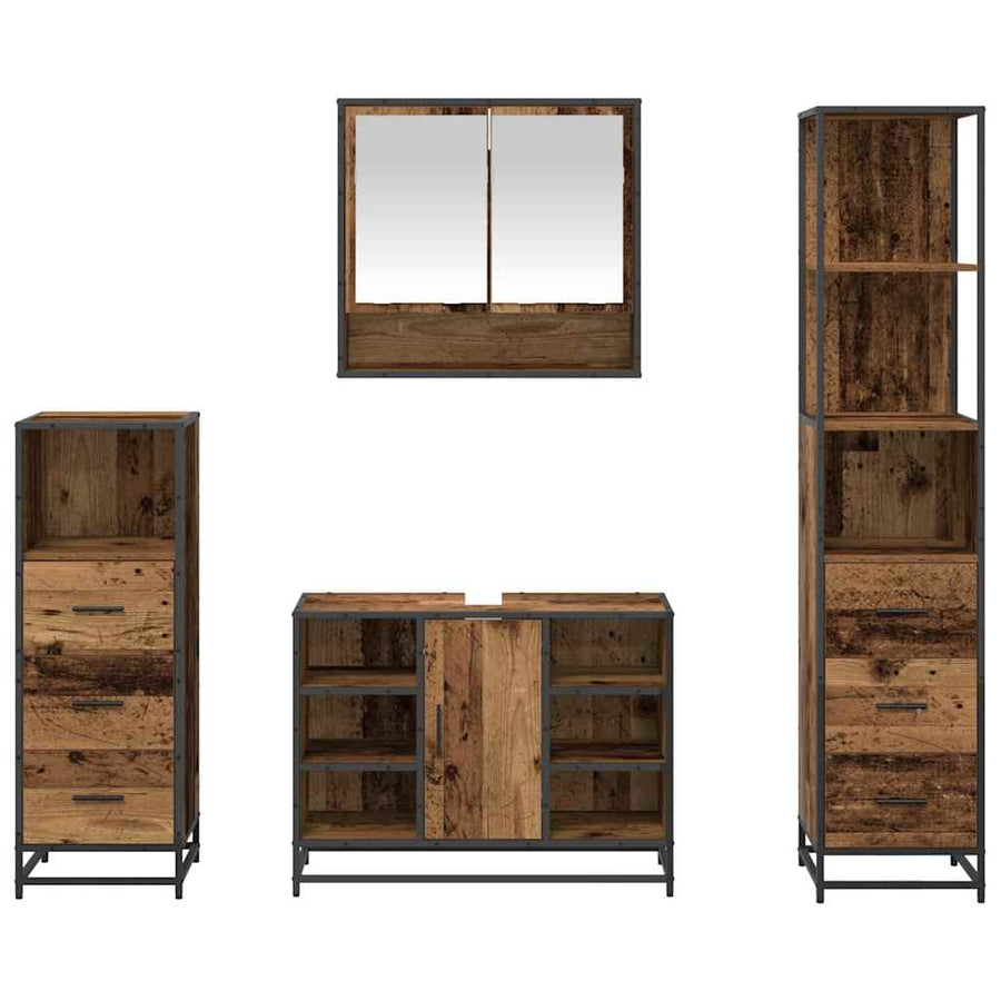 Badkamermeubelset 4 pcs Oud hout 80 x 33 x 60 cm Bewerkt hout