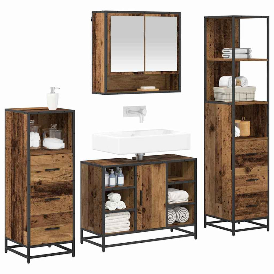 Badkamermeubelset 4 pcs Oud hout 80 x 33 x 60 cm Bewerkt hout