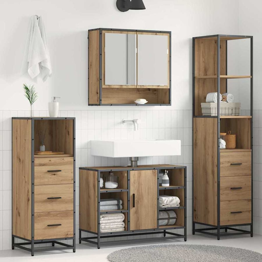 Badkamermeubelset met lade 4 pcs Artisan Eiken Bewerkt hout